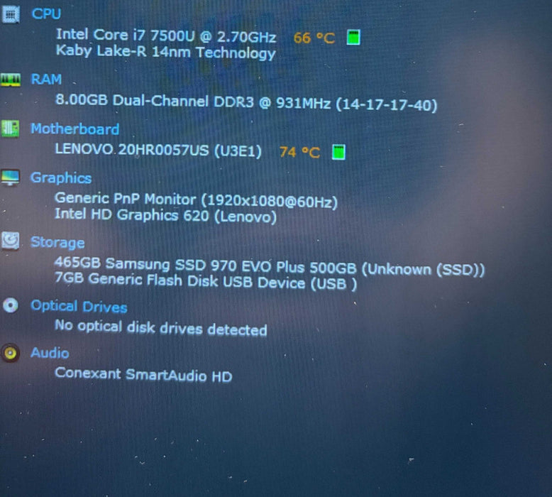 Lenovo ThinkPad X1 Carbon Core i7-7500U@2.7GHz 8GB RAM 500GB SSD  Lap200