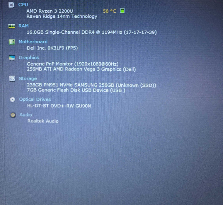 Dell Inspiron 5575 AMD Ryzen 3 2200U@2.5GHz 16GB RAM 256GB SSD  BudLap