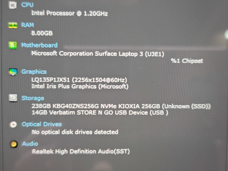 Microsoft Surface Laptop 3 i5-1035G7 8GB RAM 256GB SSD READ β Lap200
