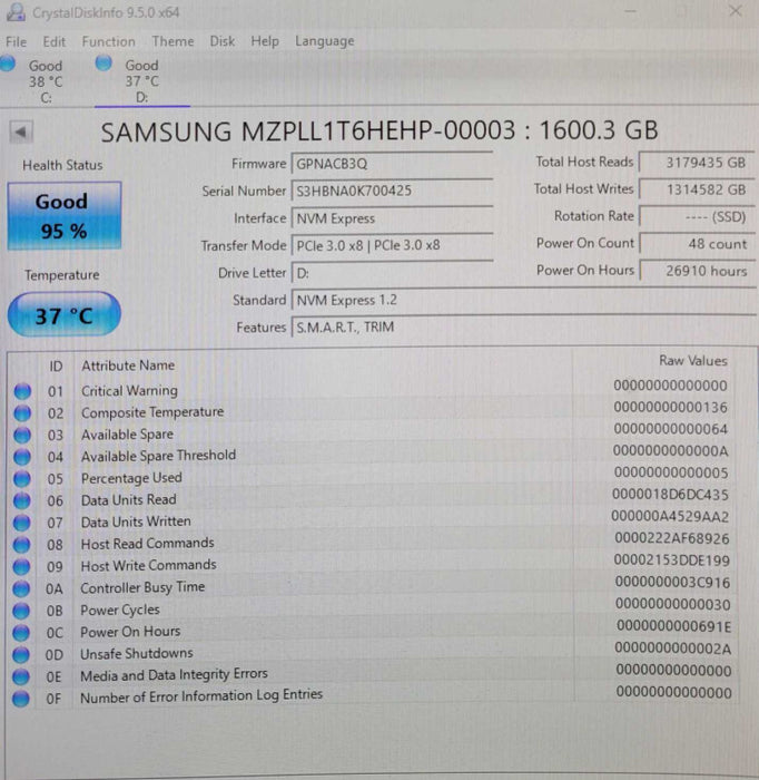 Samsung PM1725a MZPLL1T6HEHP-00003 MZ-PLL1T60 1.6TB NVMe PCIe Solid State D _