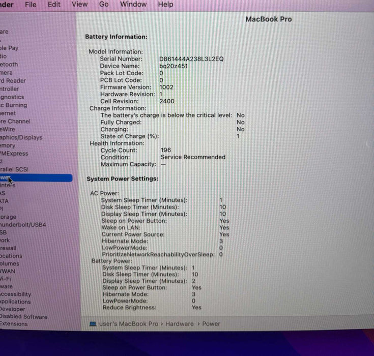 Apple MacBook Pro  13" M1 2020 512GB SSD Battery Service Recommended" READ!