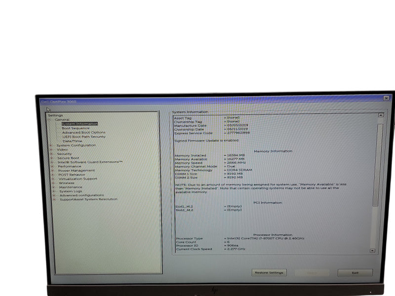 Dell Optiplex 3060 Micro i7 - 8700T @  2.40GHz 16GB DDR4 Ram Qθ