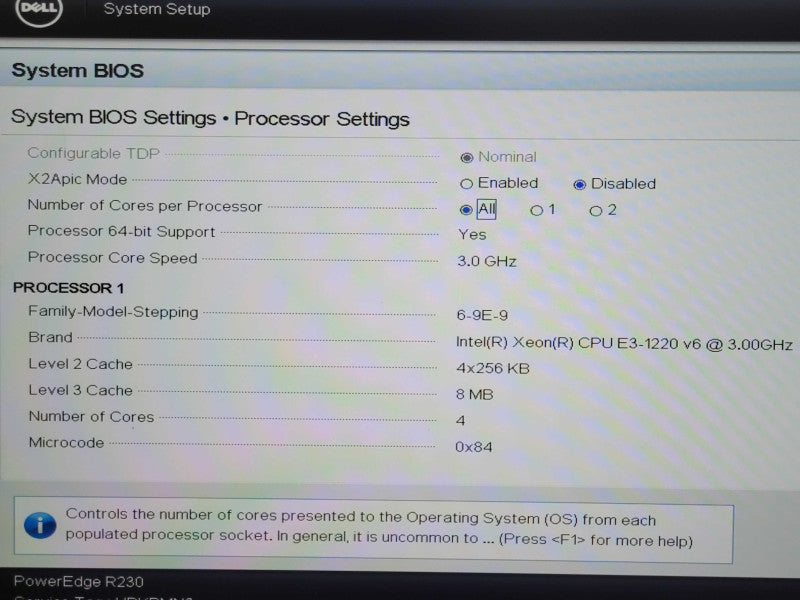Dell PE R230 Xeon E3-1220v6 3.00GHz, 8GB DDR4 PERC S130 2x 3.5" Bays 1x PSU _