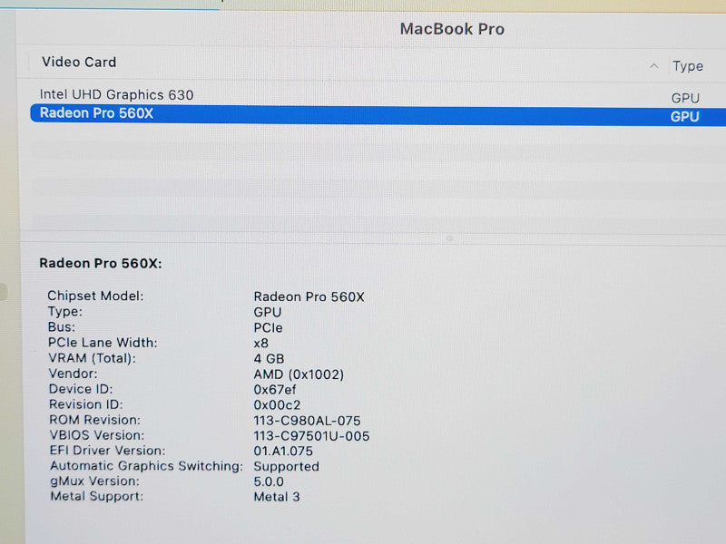Apple Macbook Pro 2019 15" 6-Core i7-9750H @ 2.6GHz 32GB DDR4 500GB SSD GPU (