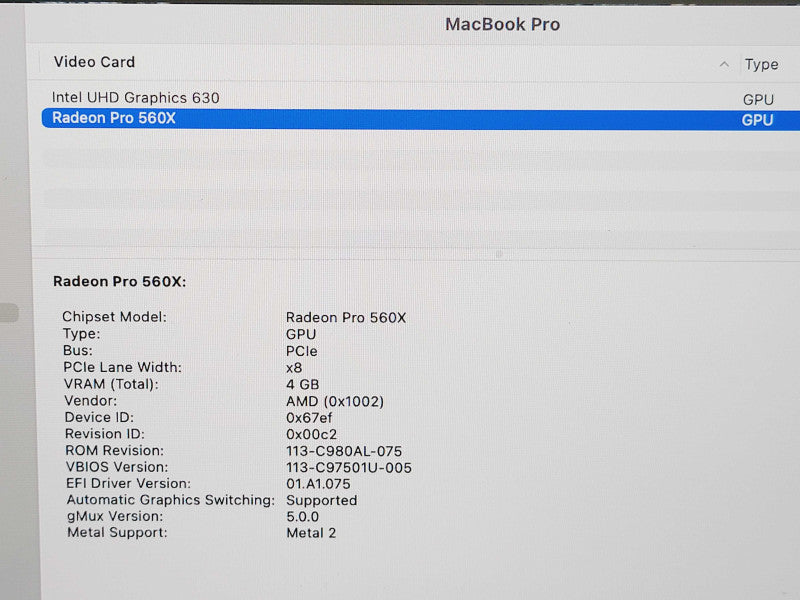 Apple Macbook Pro 2019 15" 6-Core i7-9750H @ 2.6GHz 32GB DDR4 500GB SSD GPU (