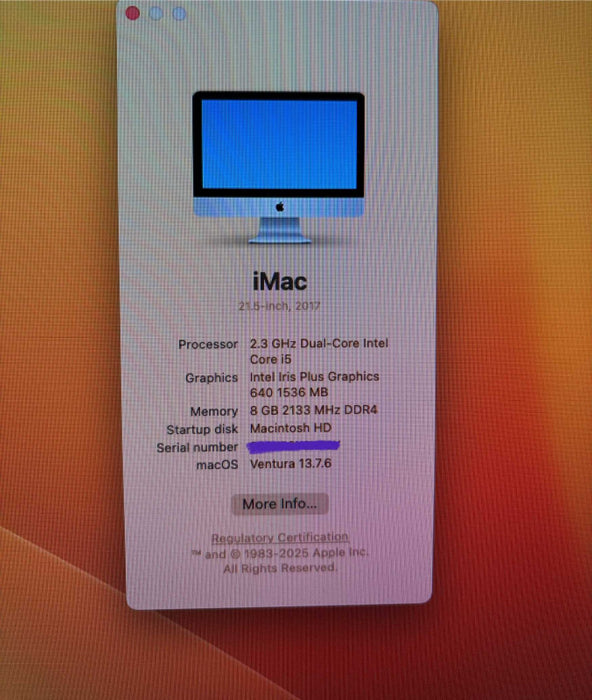 Apple iMac 21.5 2017 Core i5-7360U@2.3GHz 8GB RAM 1TB HDD