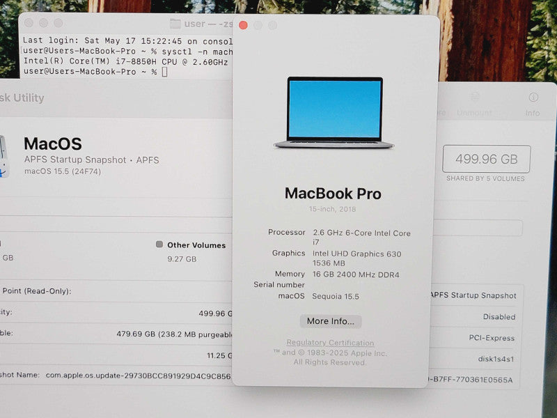 Apple Macbook Pro 2019 15" 6-Core i7-8850H @ 2.6GHz 16GB DDR4 500GB SSD GPU (
