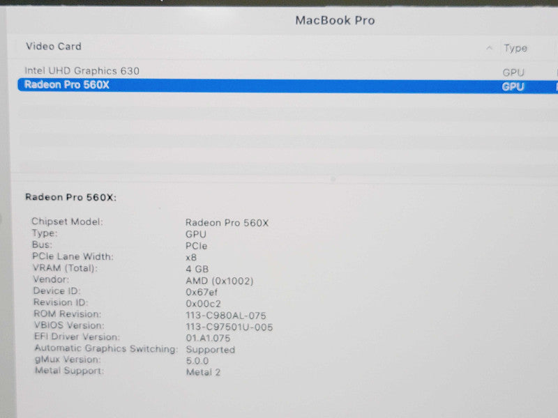 Apple Macbook Pro 2019 15" 6-Core i7-8850H @ 2.6GHz 16GB DDR4 500GB SSD GPU (