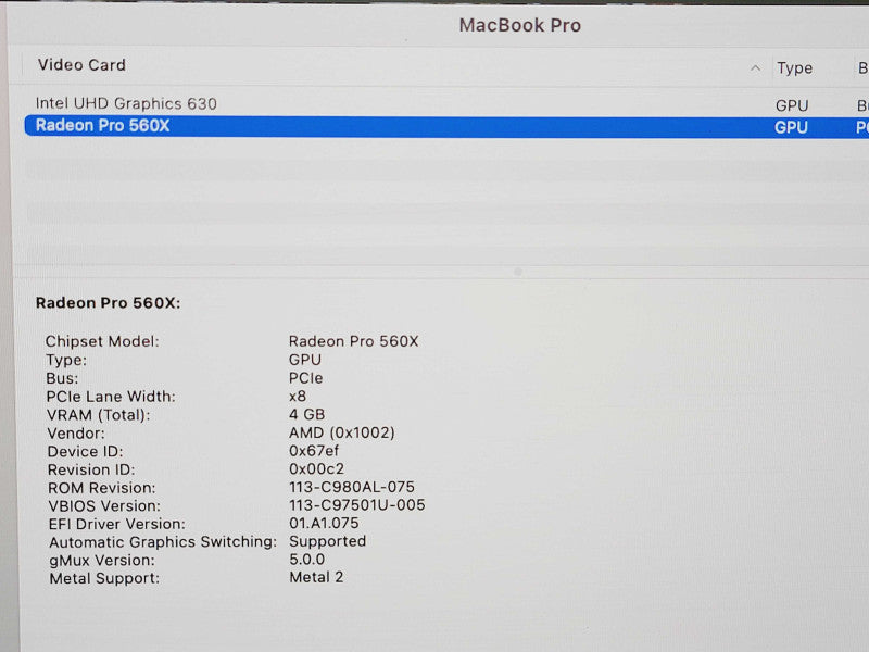 Apple Macbook Pro 2018 15" 6-Core i7-8850H @ 2.6GHz 32GB DDR4 500GB SSD GPU (