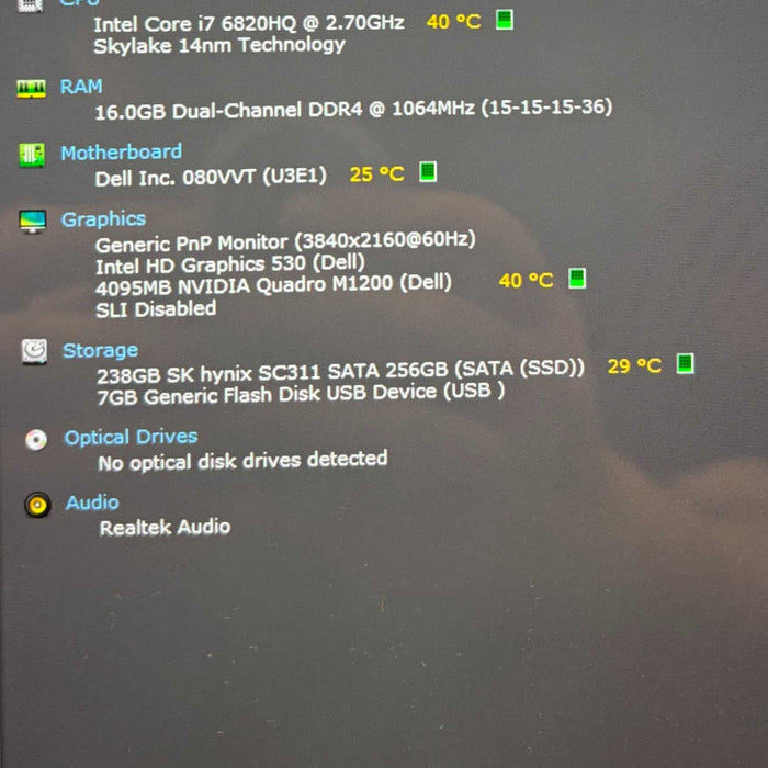 Dell Precision 5520 4K TOUCH i76920HQ QUADRO M1200 GPU 16GB RAM 256SSD READ  Lap200