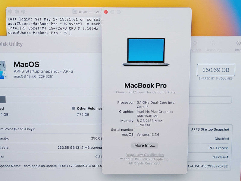 Apple Macbook Pro 2017 13" 2-Core i5-7267U @ 3.1GHz 8GB DDR3 250GB SSD (