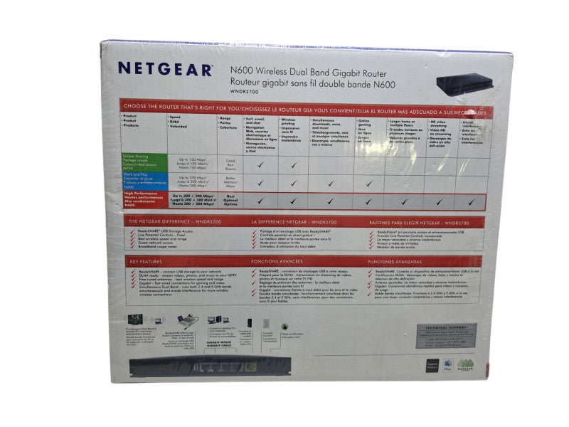 Netgear N600 300 Mbps 4-Port Gigabit Wireless N Router (WNDR3700) Sealed
