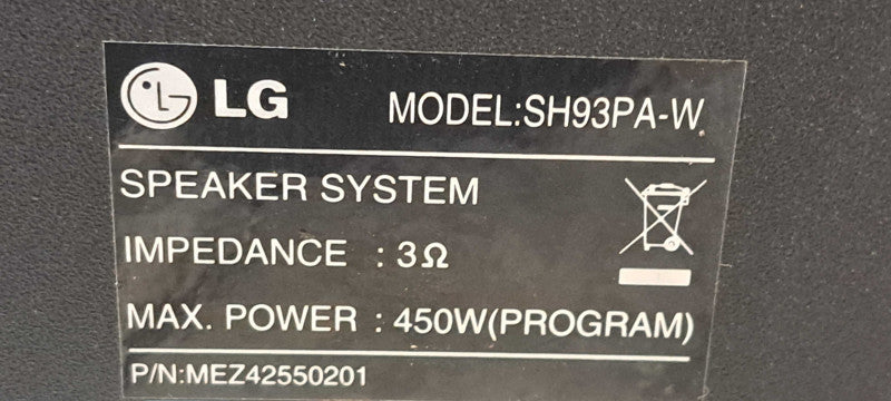 LG SH93PA-W Subwoofer 450W RMS, 3Ω | SEE