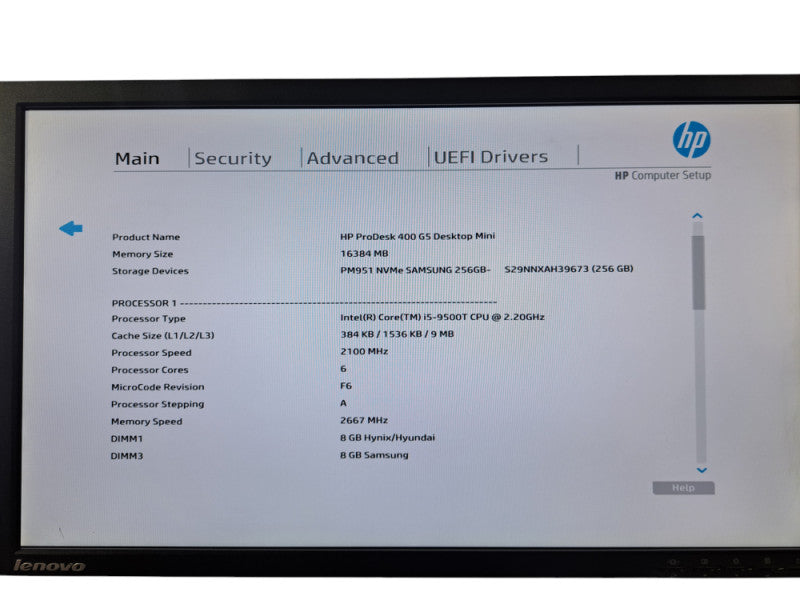 HP ProDesk 400 G5 Mini | i5-9500T @2.20GHz, 16GB DDR4, 256GB NVMe, Wi-Fi