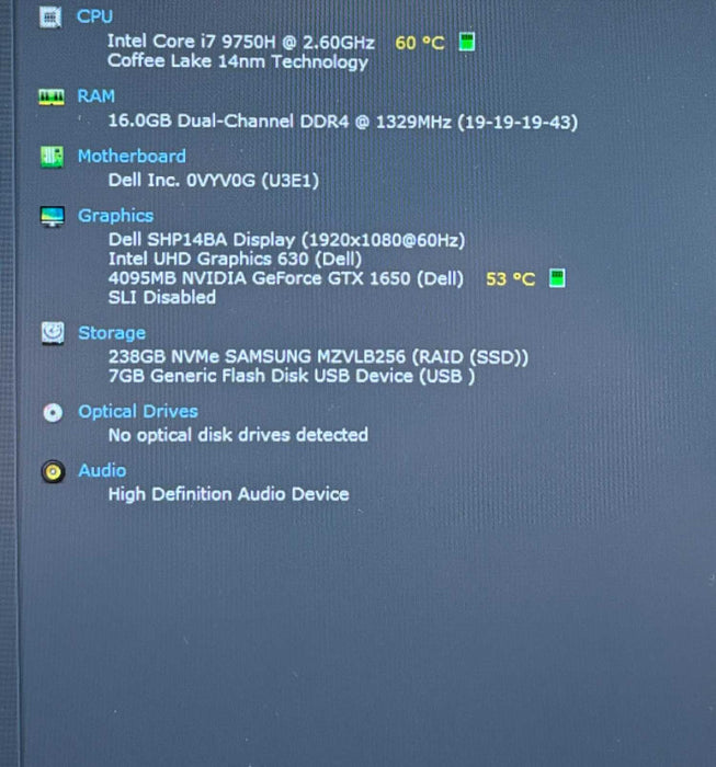 Dell XPS 15 7590 i7-9750H@2.6GHz GeForce GTX1650 4GB GPU 16GB RAM 256GB SSD  Lap200