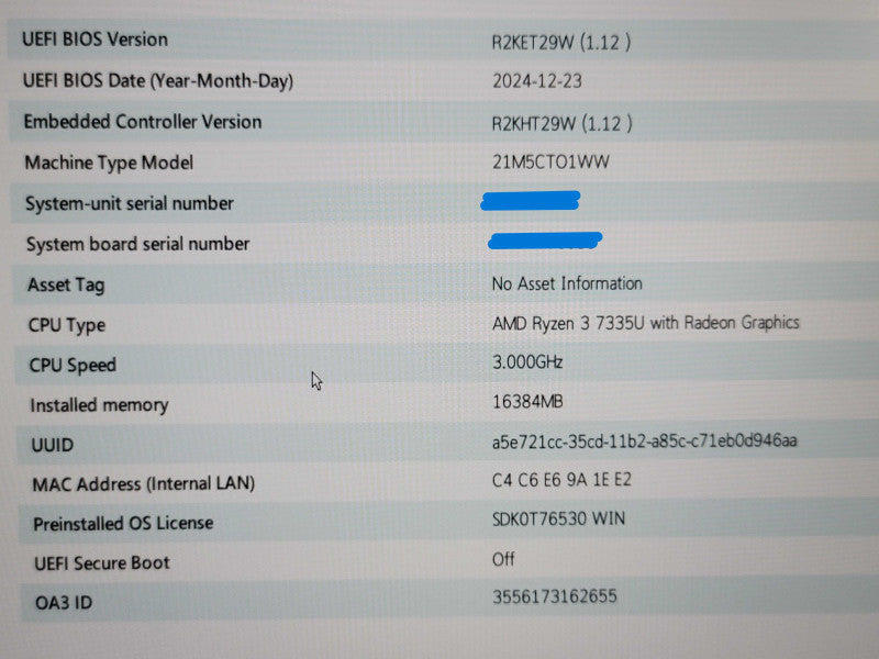 Lenovo ThinkPad E16 Gen 2 Ryzen 3 7335U 16GB DDR5 256GB SSD READ β Lap200