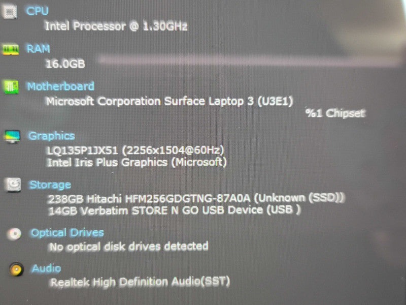 Microsoft Surface Laptop 3 1868 i7-1065G7 16GB RAM 256GB SSD  β Lap200