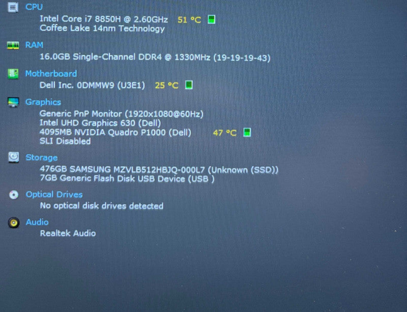 Dell Precision 5530 i7-8850H@2.6 QUADRO P1000 4GB GPU 16GB RAM 512SSD READ  Lap200