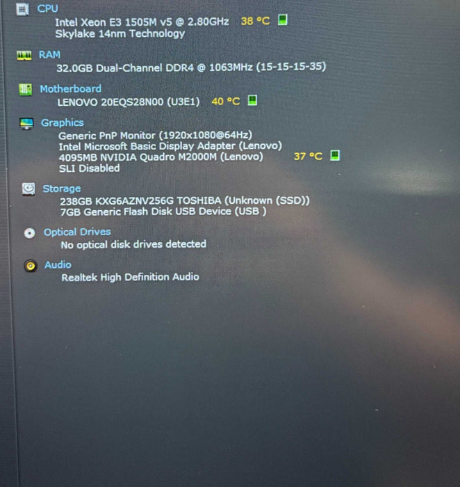 Lenovo ThinkPad P50 XEON E3-1505M v5 QUADRO M2000M 4GB GPU 32GB RAM 256SSD  Lap200