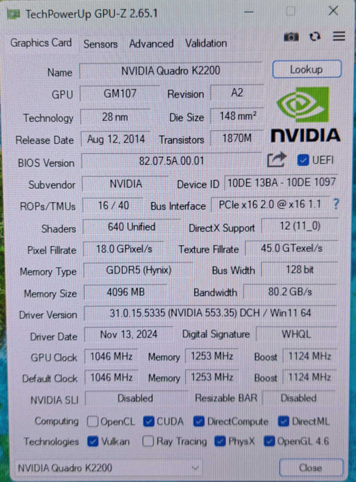 NVIDIA Quadro K2200 4GB GDDR5 Graphics Card *READ*