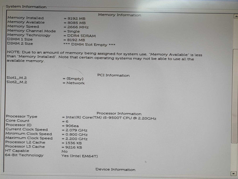 Dell OptiPlex 3070 USFF i5-9500T 2.20GHz 8GB RAM - No HDD
