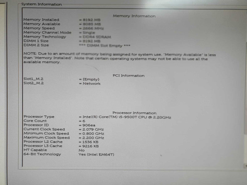 Dell OptiPlex 3070 USFF i5-9500T 2.20GHz 8GB RAM - No HDD Q