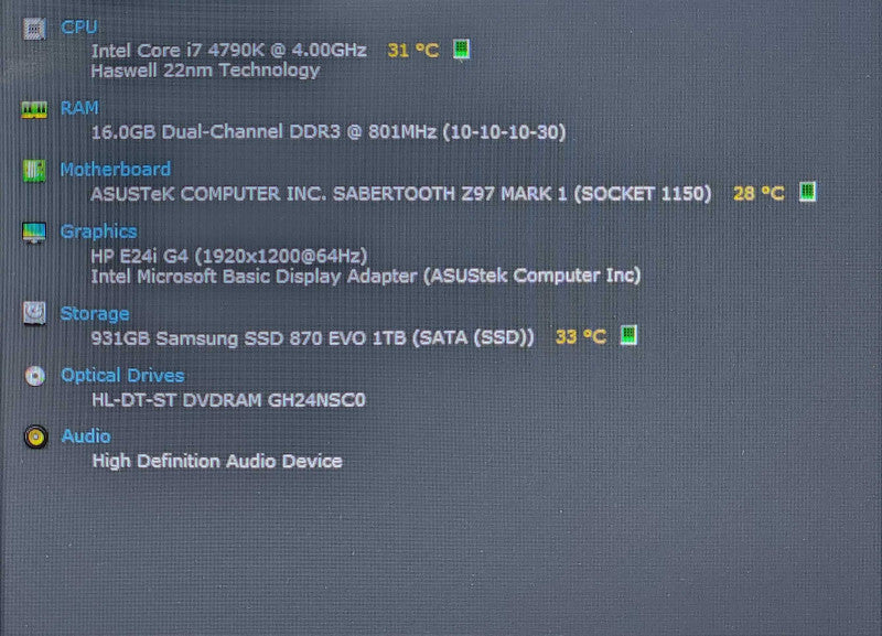 Custom PC, ASUS Sabertooth Z97 Mark 1 w/ i7-4790K, 16GB DDR3, 1TB SSD, 750W