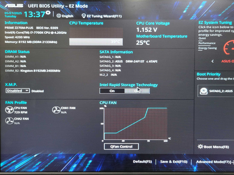 Custom/Asus PC, Core I7-7700K 4.20GHz, 8GB DDR4, 650W PSU, 2x 2.5" HDD Tray _