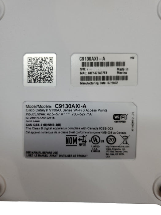 Cisco C9130AXI-A Catalyst 9130AX Series Wi-Fi 6 Access Point Q