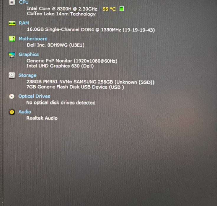 Dell Precision 5530 Core i5-8300H@2.3GHz UHD GPU 630 16GB RAM 256GB SSD  Lap200