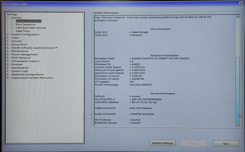 Dell OptiPlex 3080 USFF, i5-10500T 2.30GHz, 16GB DDR4, 256GB NVMe