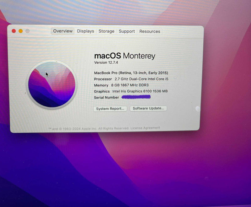 Apple MacBook Pro Retina 13" Early 2015 Core i5-5257U@2.7GHz 8GB RAM 256SSD