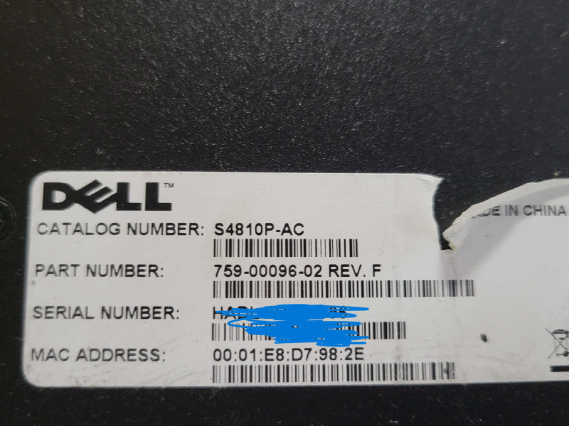 Dell Force10 S4810P-AC Networking Switch 759-00096-02, 2x PSU, READ _