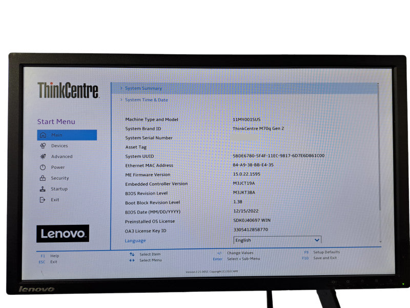 Lenovo M70q Gen 2 | Core i5-11400T @1.30GHz, 16GB DDR4, 256GB NVMe