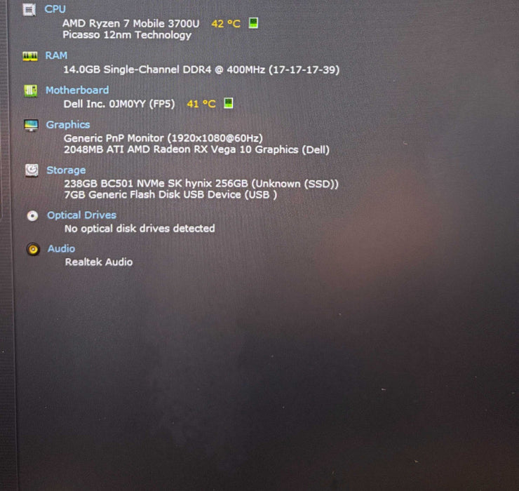 Dell Inspiron 5585 AMD Ryzen 7 3700U 16GB RAM 256GB SSD  Lap200