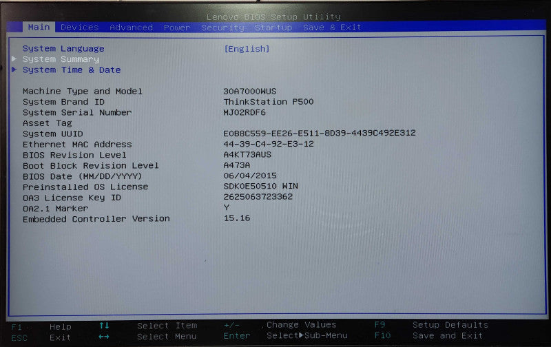 Lenovo ThinkStation P500, 1x Xeon E5-1650 v3 3.50GHz, 64GB DDR4, P400