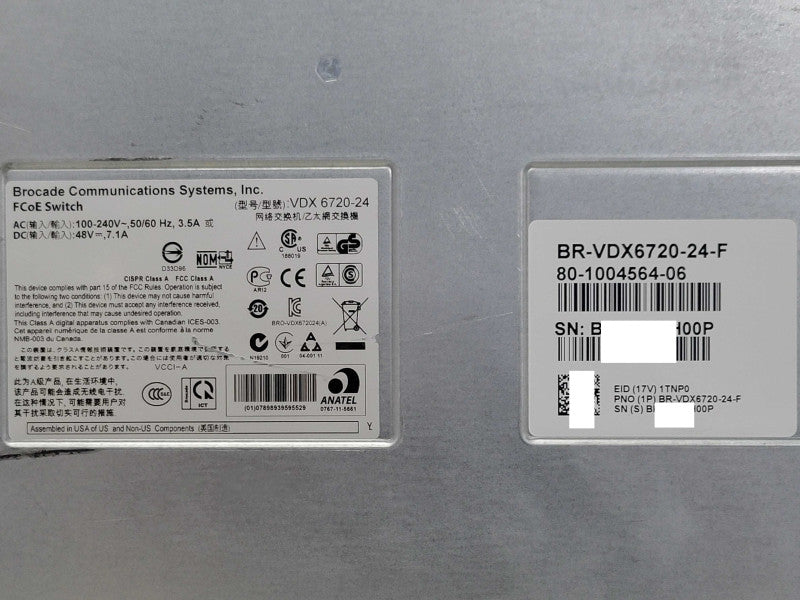 Brocade VDX 6720 BR-VDX6720‑24-F 24x 1/10GbE SFP+ Port 1U Switch _