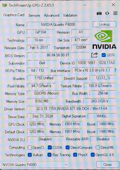 NVIDIA Quadro P4000 8GB GDDR5, 4x Display Port Graphics Card