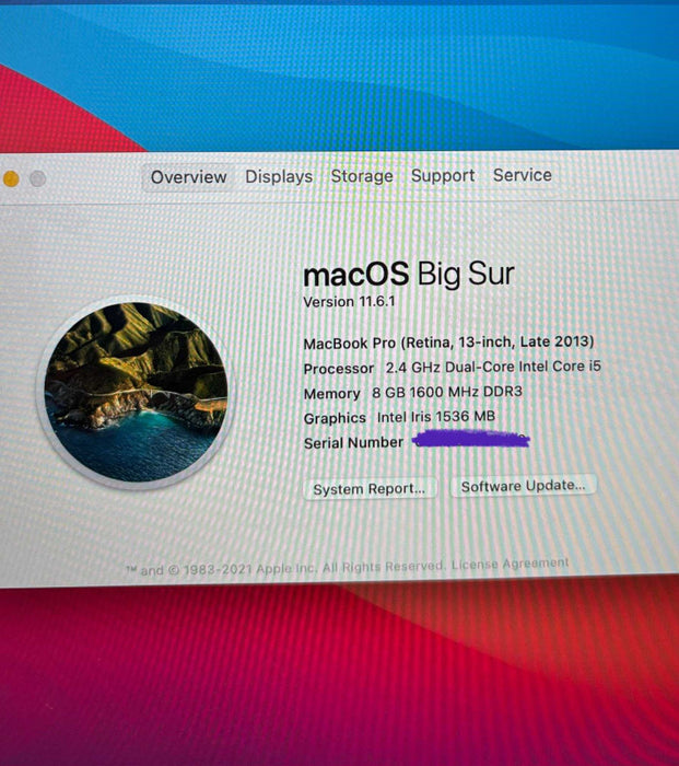 Apple MacBook Pro Retina 13" Late 2013 Core i5-4258U 8GB RAM 256GB SSD READ