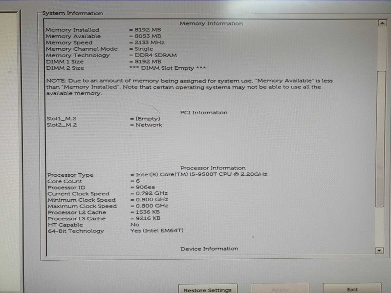 Dell OptiPlex 7070 USFF i5-9500T @ 2.20GHz 8GB RAM - No HDD Q
