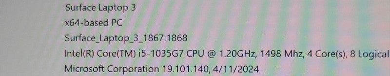 Microsoft Surface Laptop 3  Core I5-1035G7 1.20GHz 8GB DDR4 256GB NVMe READ _ Lap200