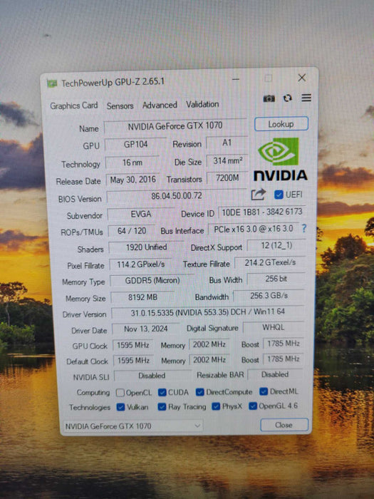 EVGA Nvidia GeForce GTX 1070 SC 8GB Graphics Card - 3xDP 1xHDMI 1xDVI !