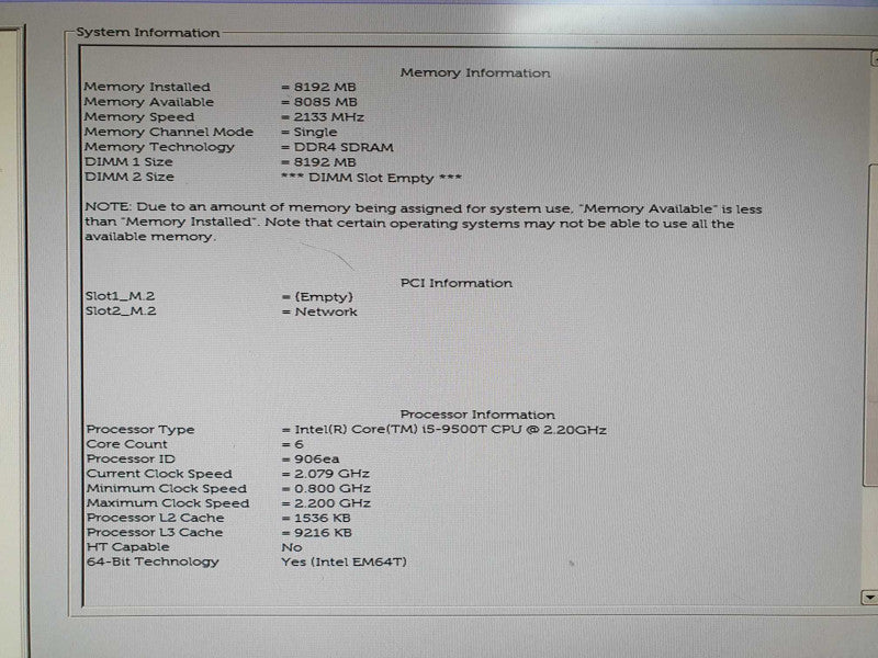 Dell OptiPlex 3070 USFF i5-9500T 2.20GHz 8GB RAM - No HDD