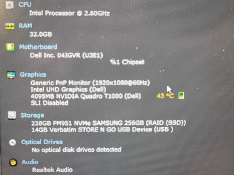 Dell Precision 7550 i7-10750H 32GB DDR4 Quadro T1000 256GB SSD READ  β Lap200