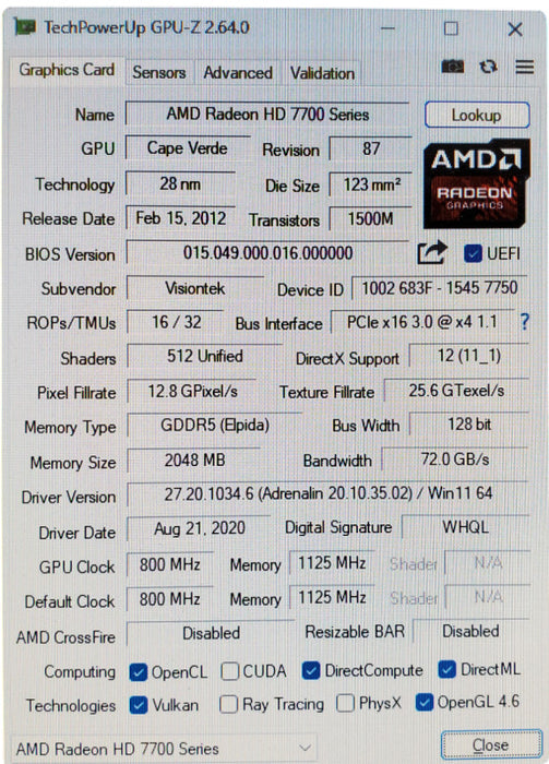 VisionTek AMD Radeon HD 7700 Series 2GB GDDR5 GPU - 6xMiniDP