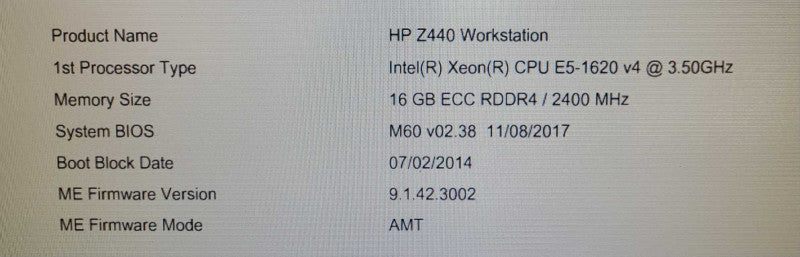 HP Z440 Workstation - Xeon E5-1620 v4 @ 3.5GHz 16GB DDR4 NO HDD/GPU