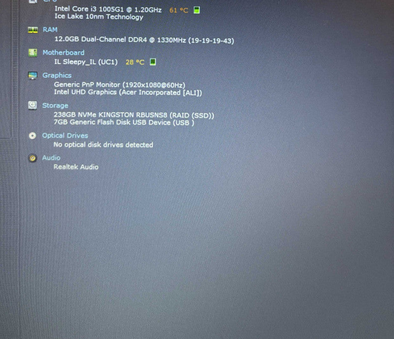 Acer Aspire A315-56 Core i3-1005G1@1.2GHz 12GB RAM 256GB SSD  Lap200