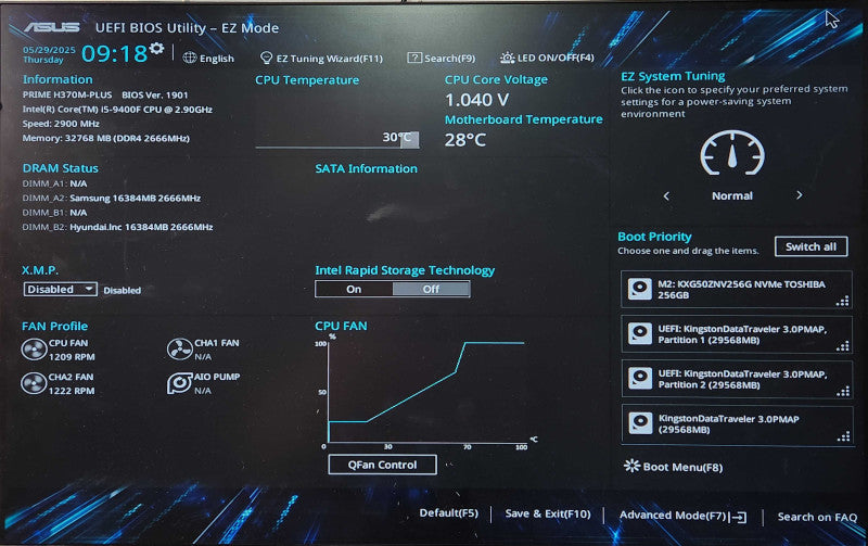 Custom PC, ASUS PRIME H370M-PLUS, i5-9400F, 32GB DDR4, 256GB NVMe