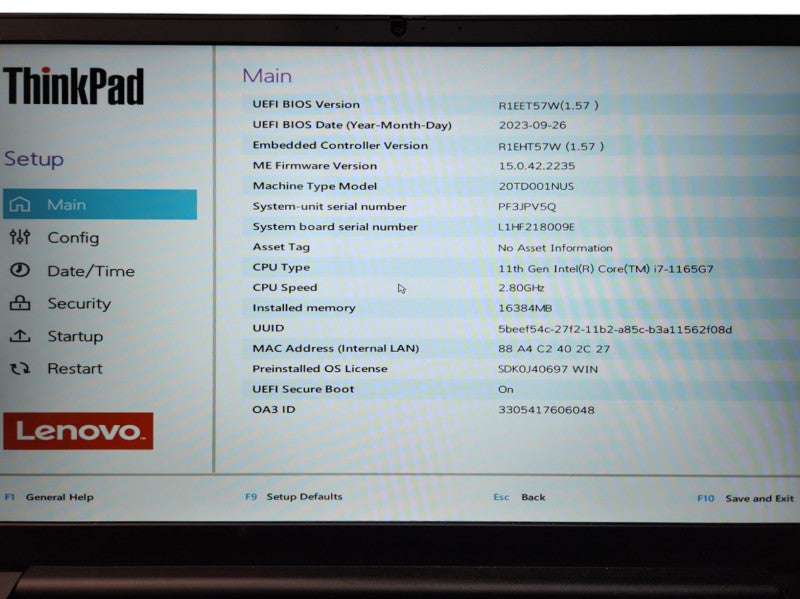 Lenovo ThinkPad E15, i7-1165G7 2.80GHz, 16GB DDR4, 256GB NVMe, No PWR  Lap200