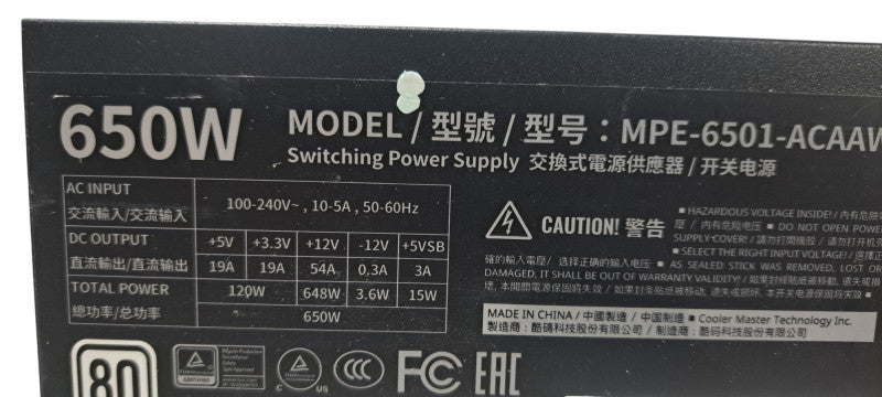 Cooler Master MPE-6501-ACAAW 650W ATX PSU
